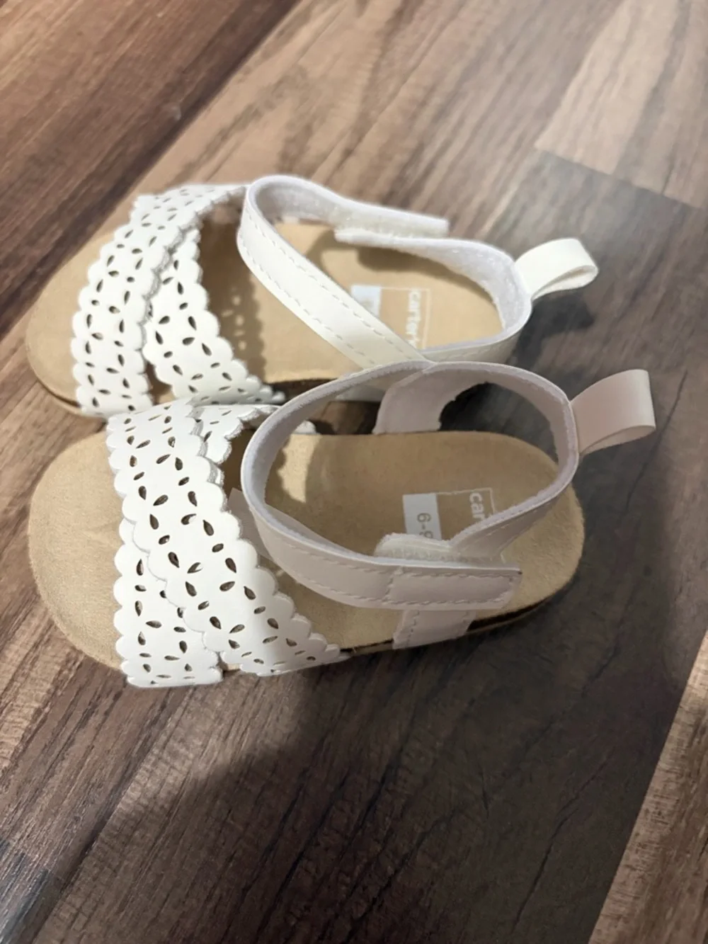 Carter's White Baby Girl Sandals - Scalloped Cutout Design